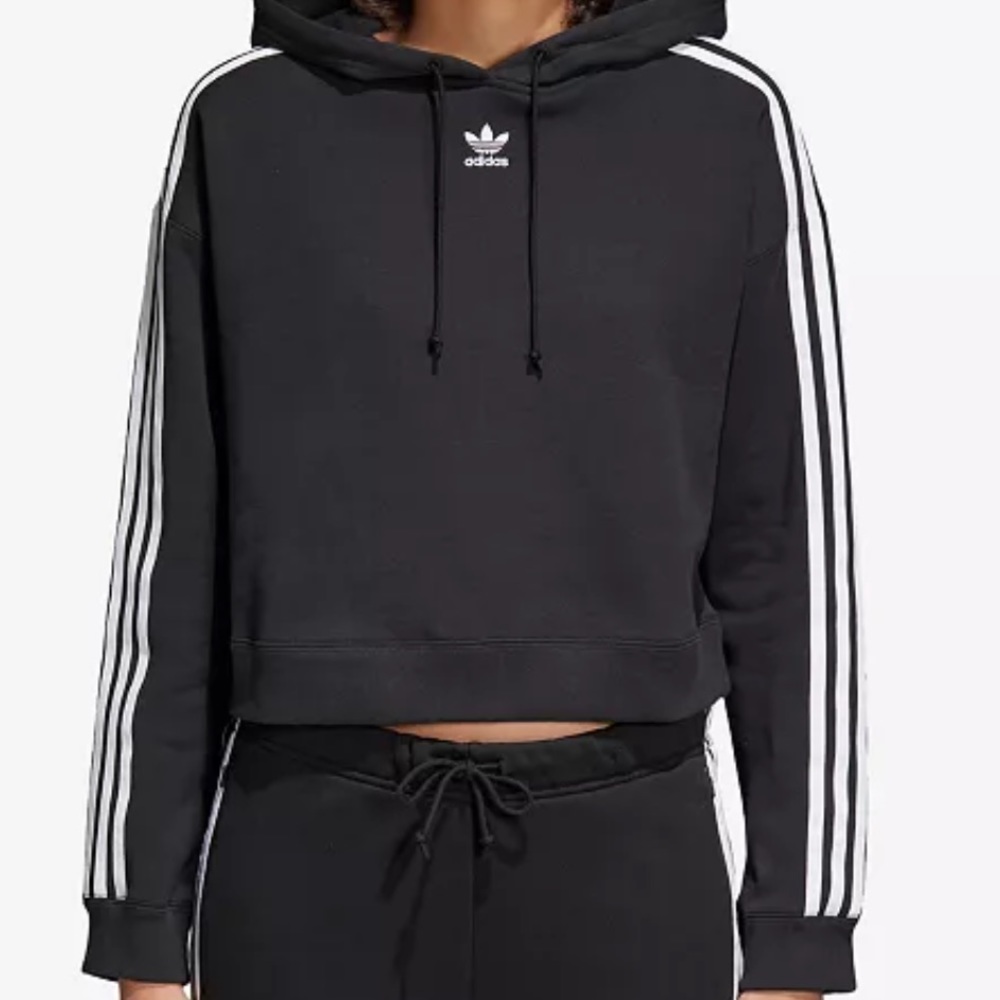 Adidas Cropped Striped Hoodie